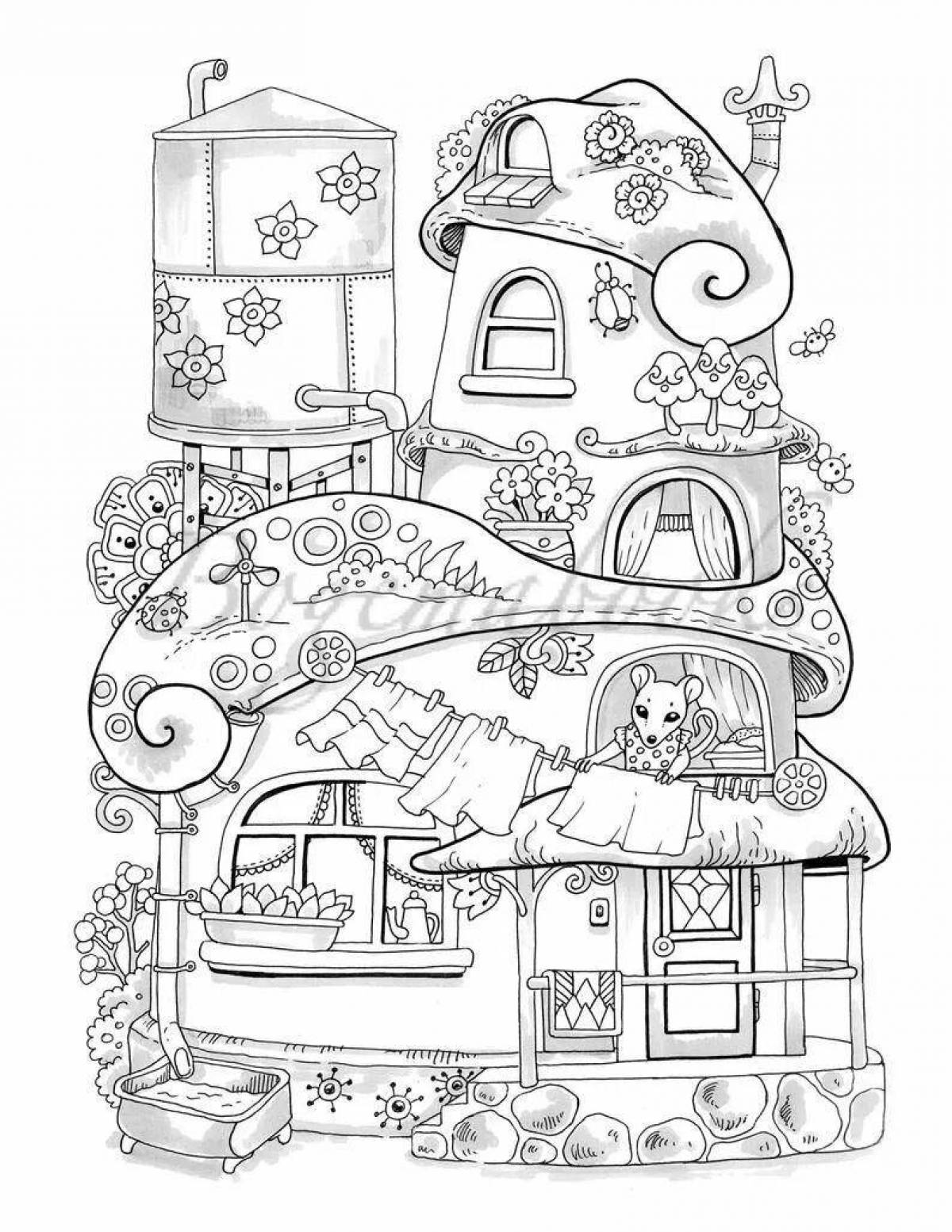 Coloring book peaceful town