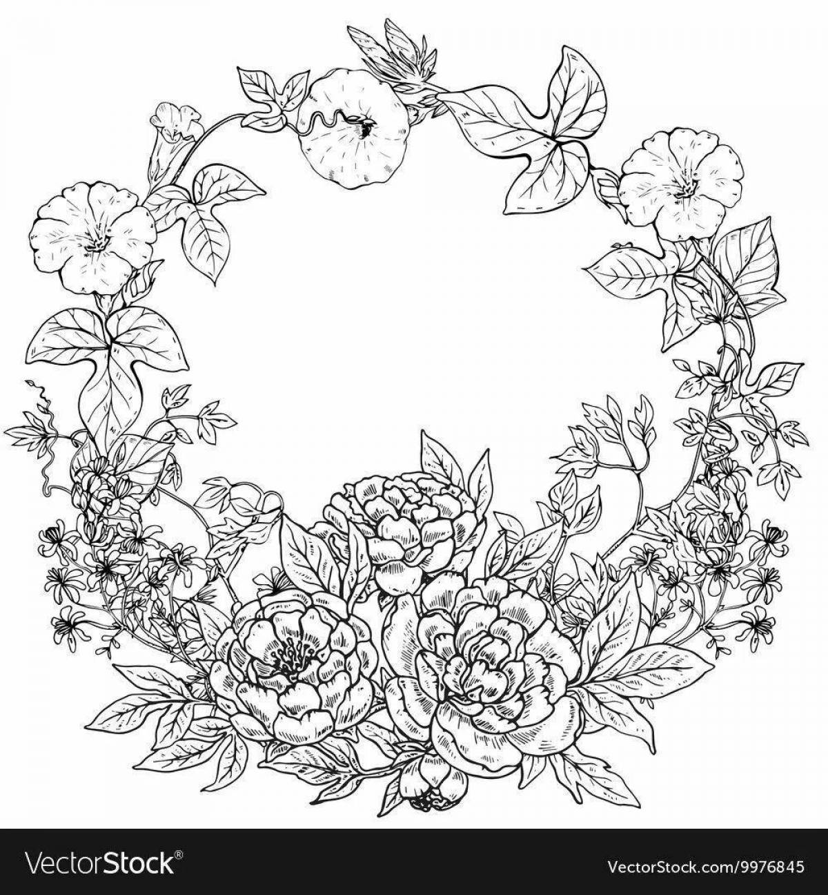 Coloring page delightful wreath of flowers