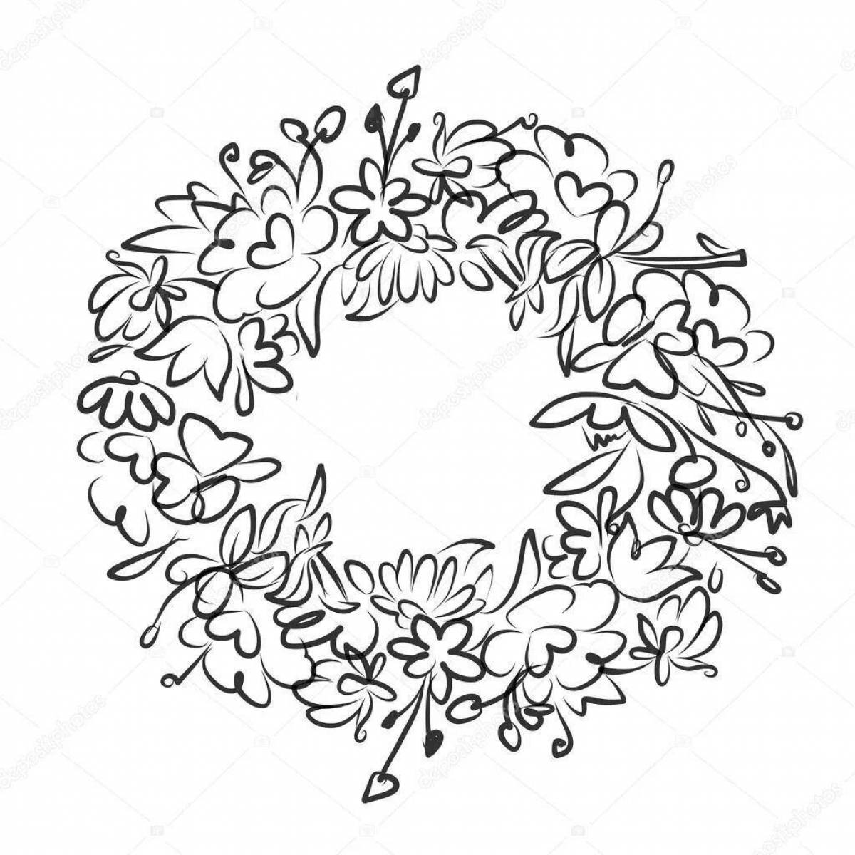 Coloring page cheerful wreath of flowers