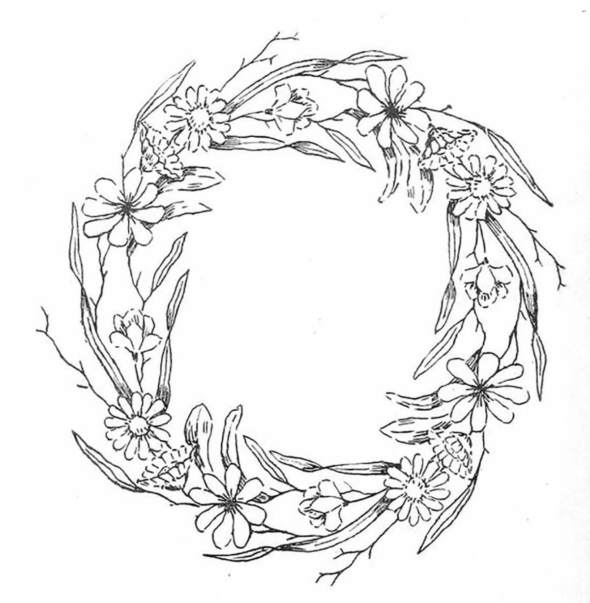 Colorful flower wreath coloring book