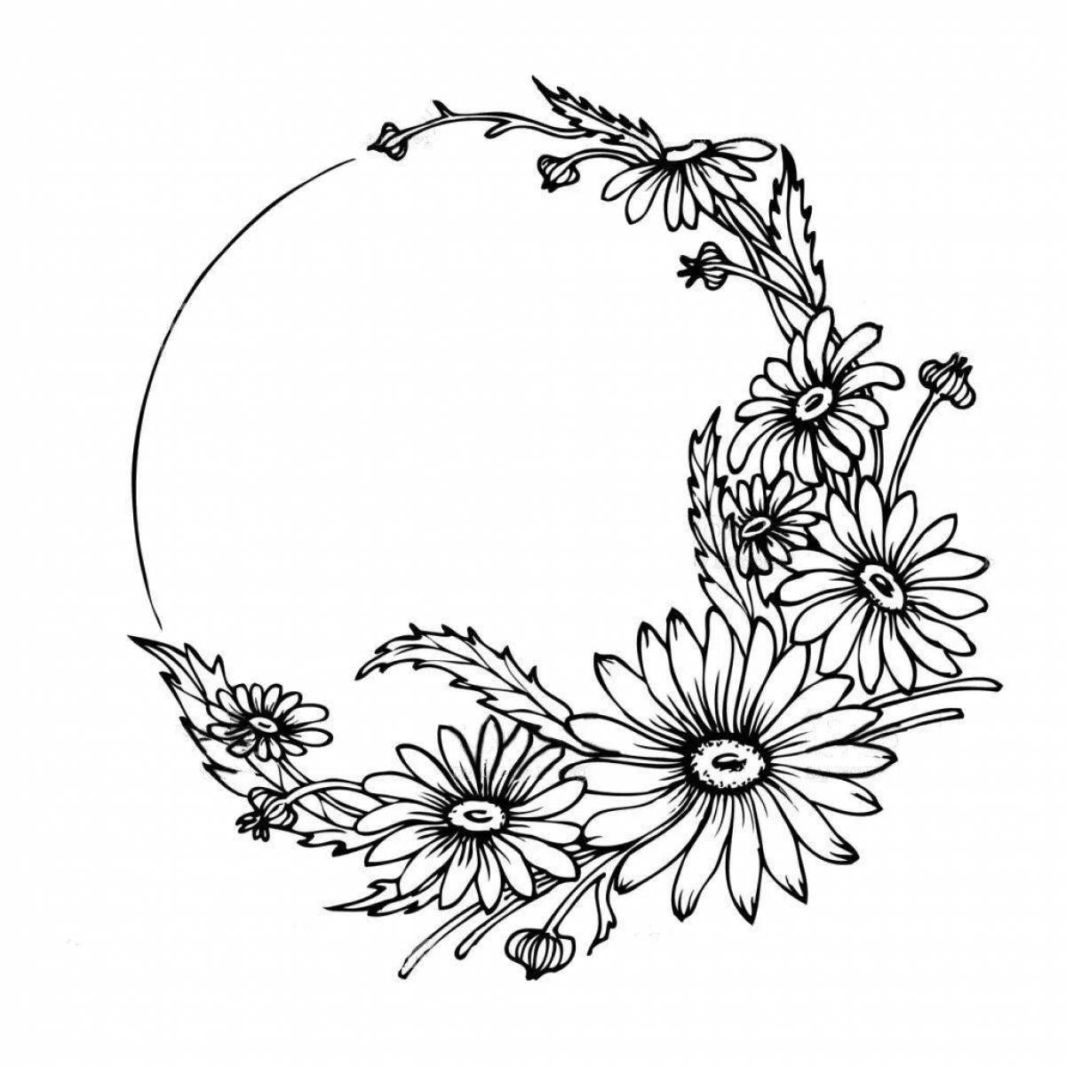 Coloring page living wreath of flowers