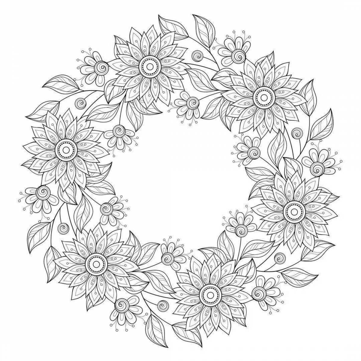 Coloring page festive flower wreath