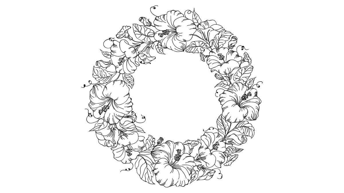 Coloring page exquisite wreath of flowers