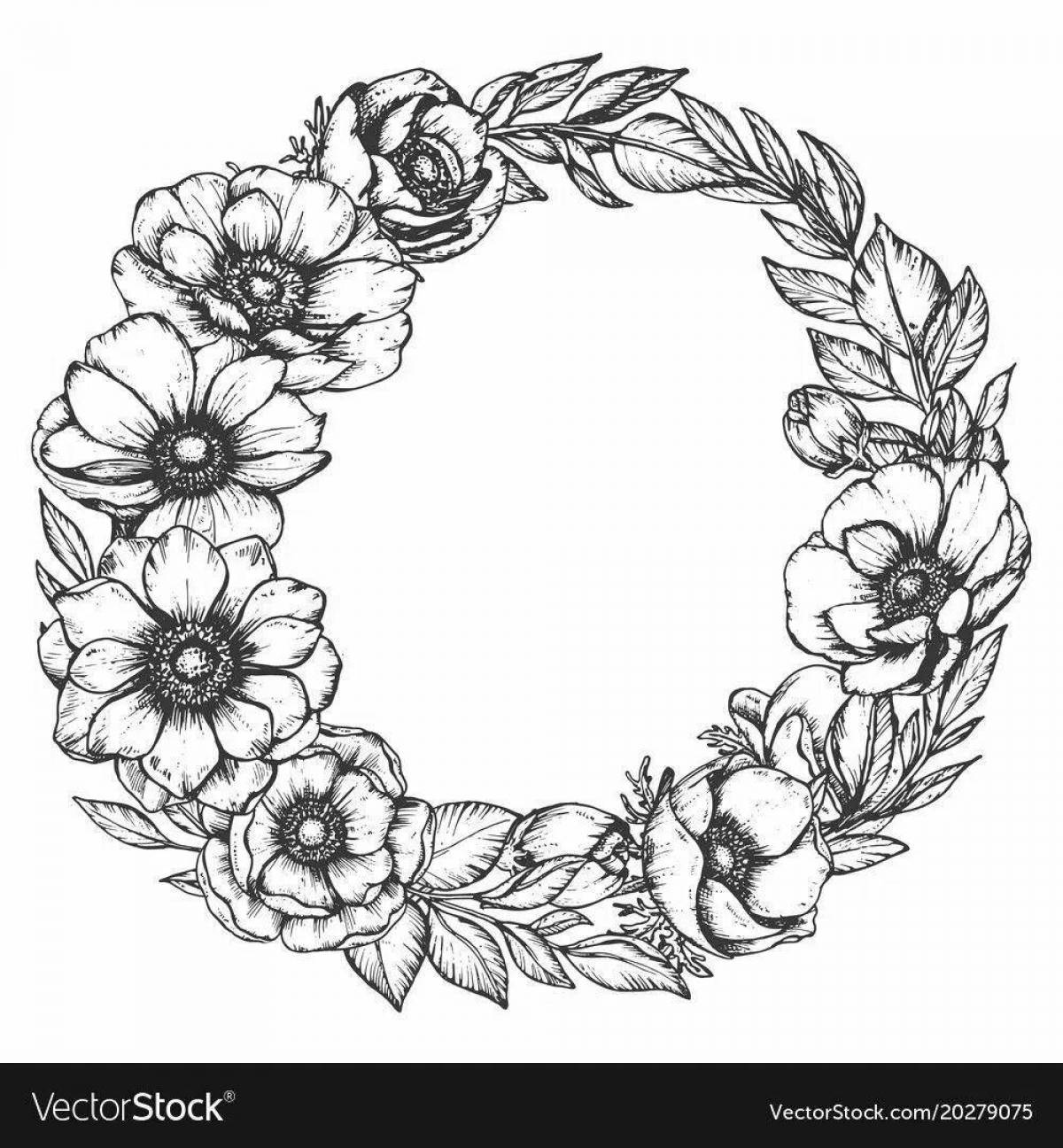 Adorable flower wreath coloring page