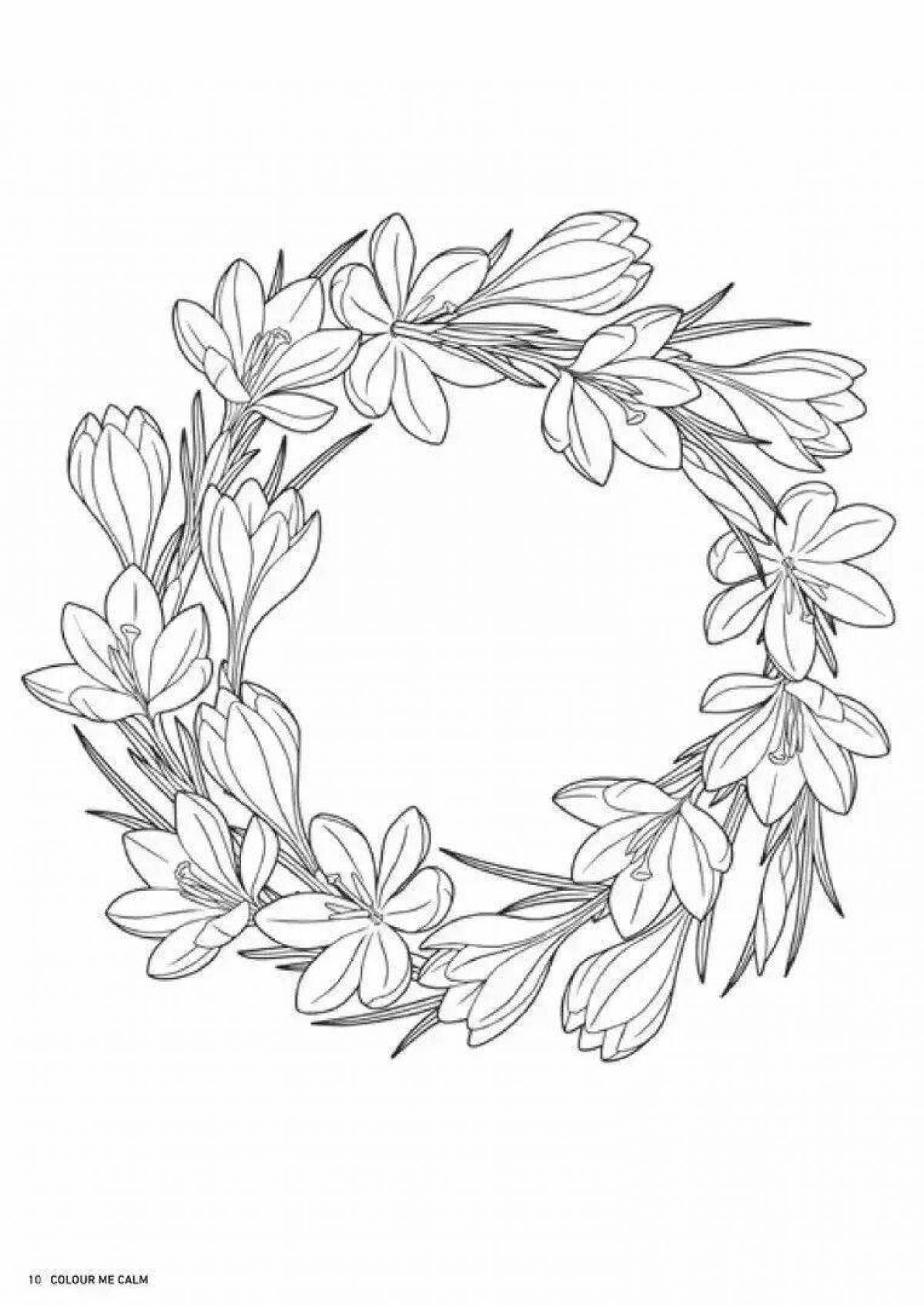 Coloring page beautiful wreath of flowers