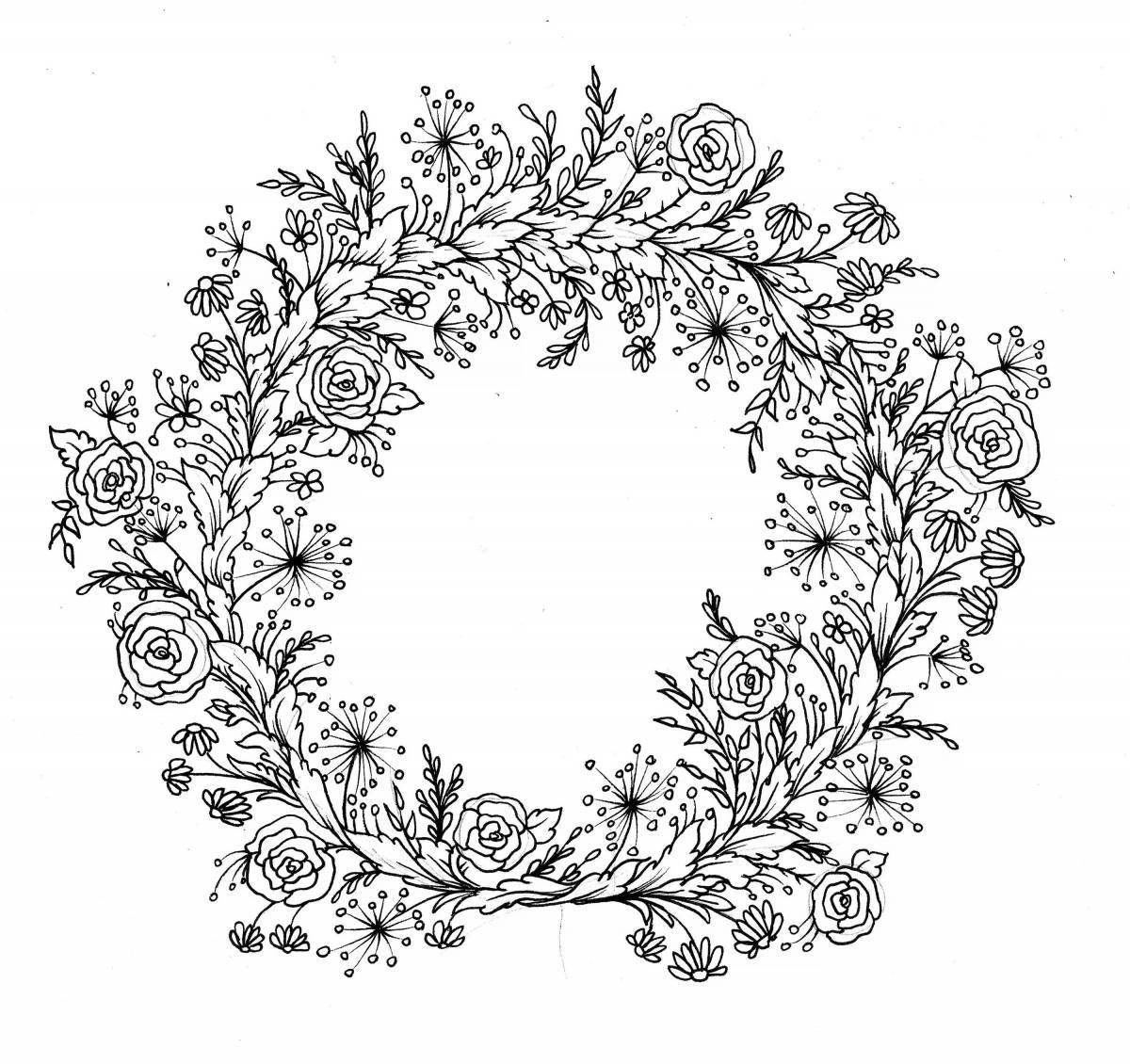 Coloring page nice wreath of flowers