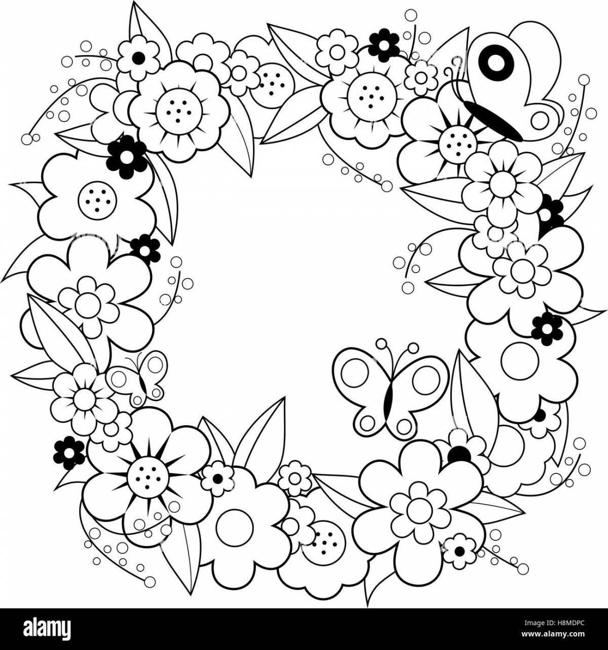 Coloring page blissful wreath of flowers