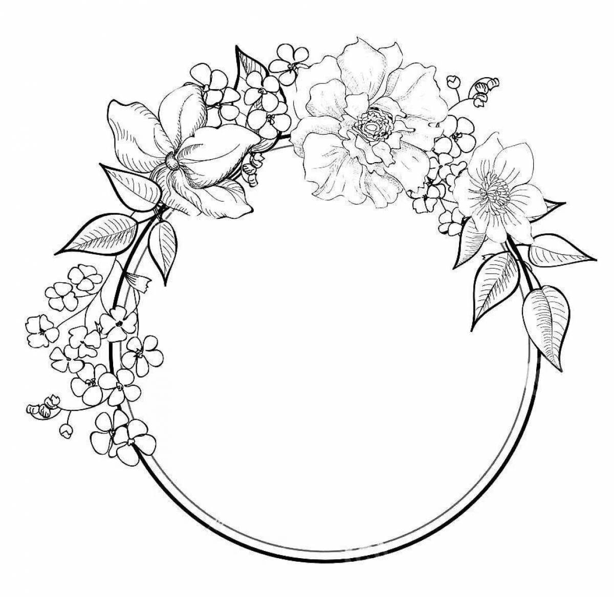Coloring page wild wreath of flowers