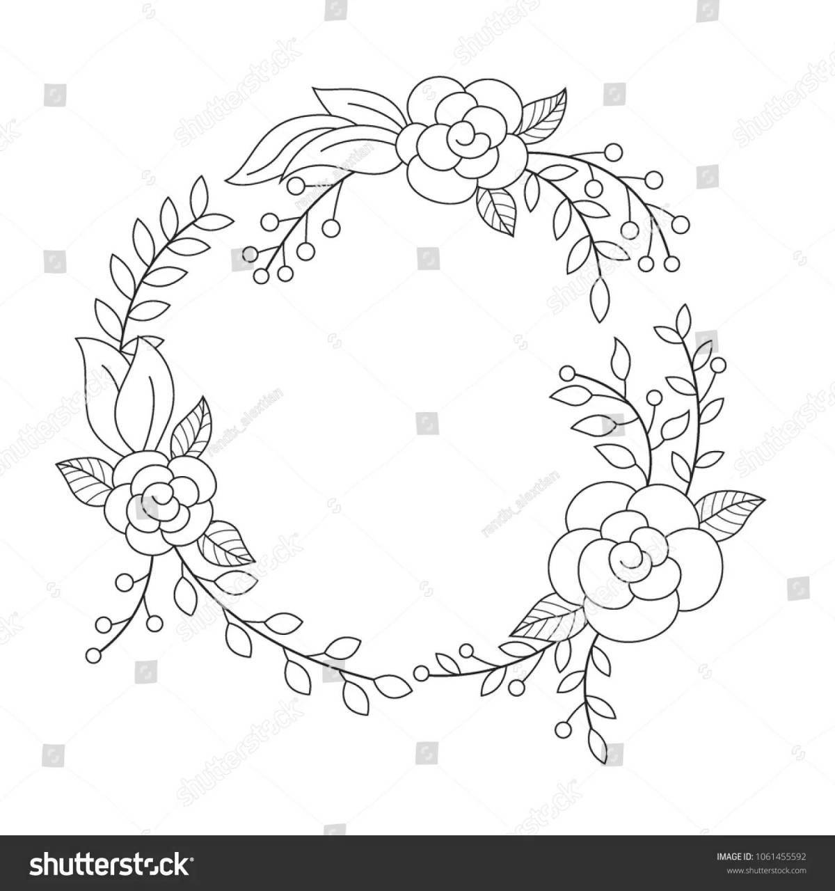 Glittering flower wreath coloring page