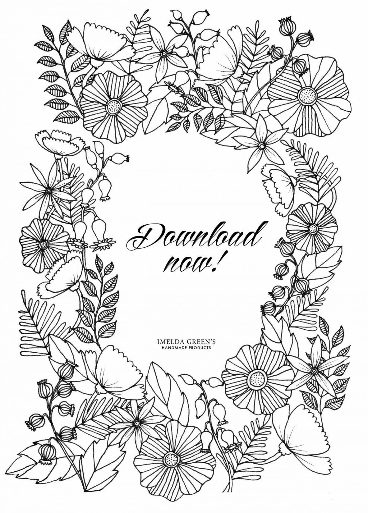 Coloring page cheerful wreath of flowers