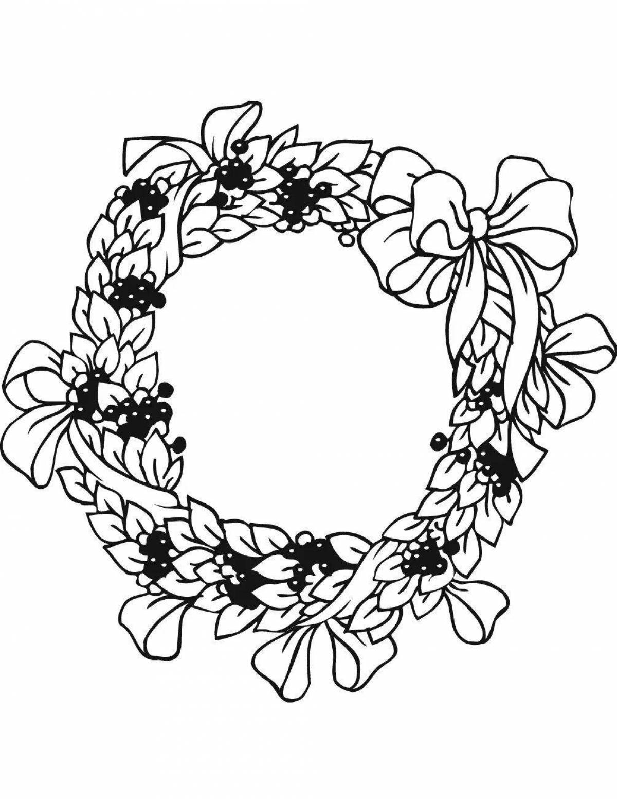 Coloring book exotic wreath of flowers