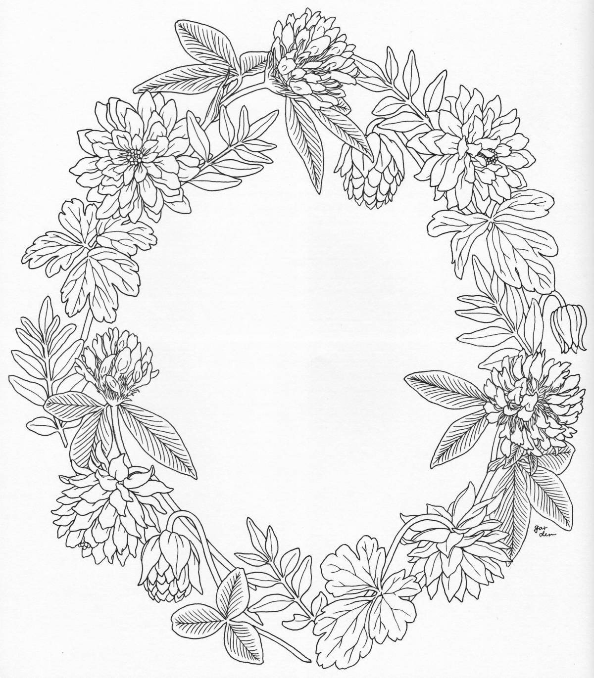 Coloring wreath of flowers