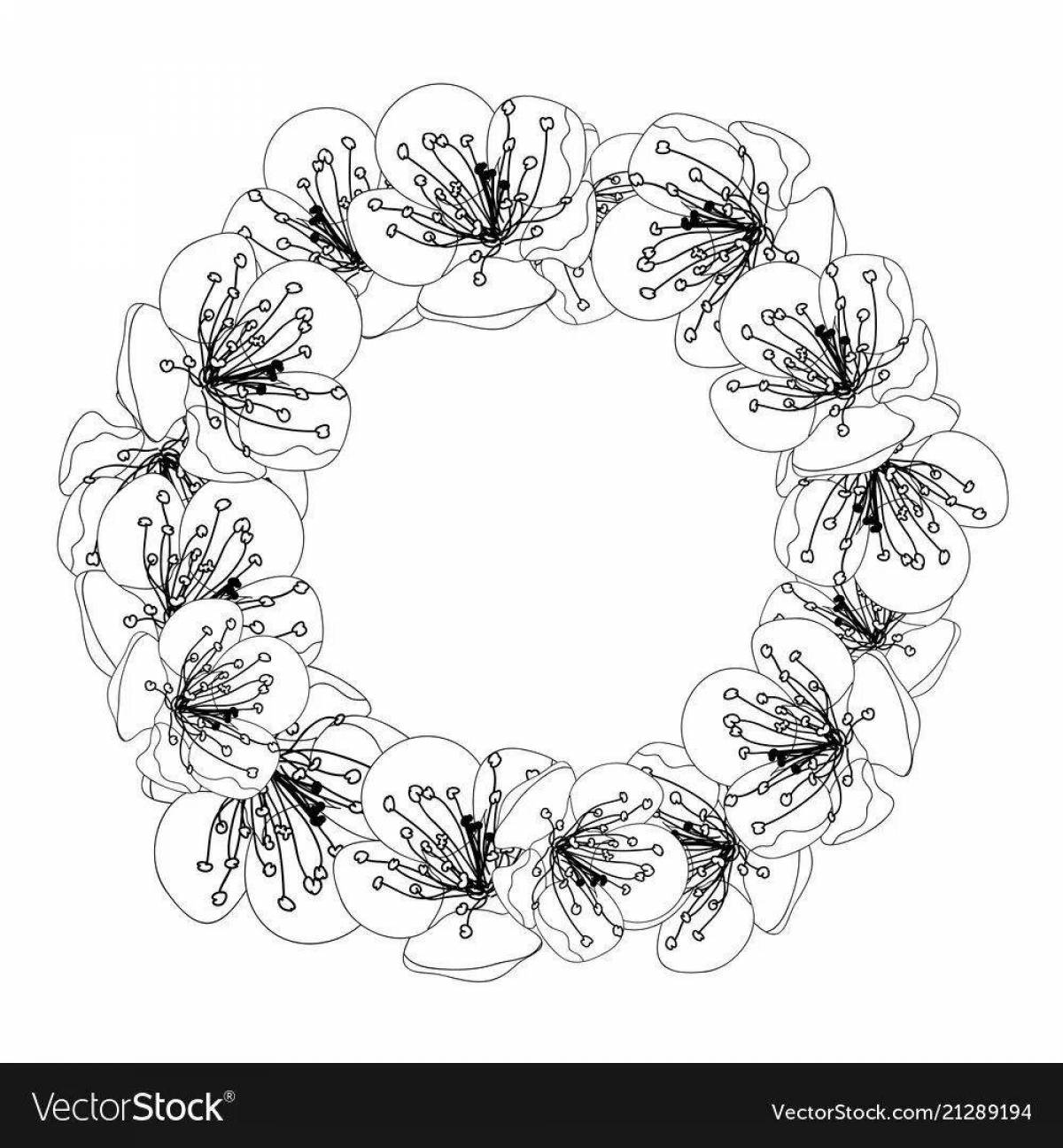 Large flower wreath coloring page