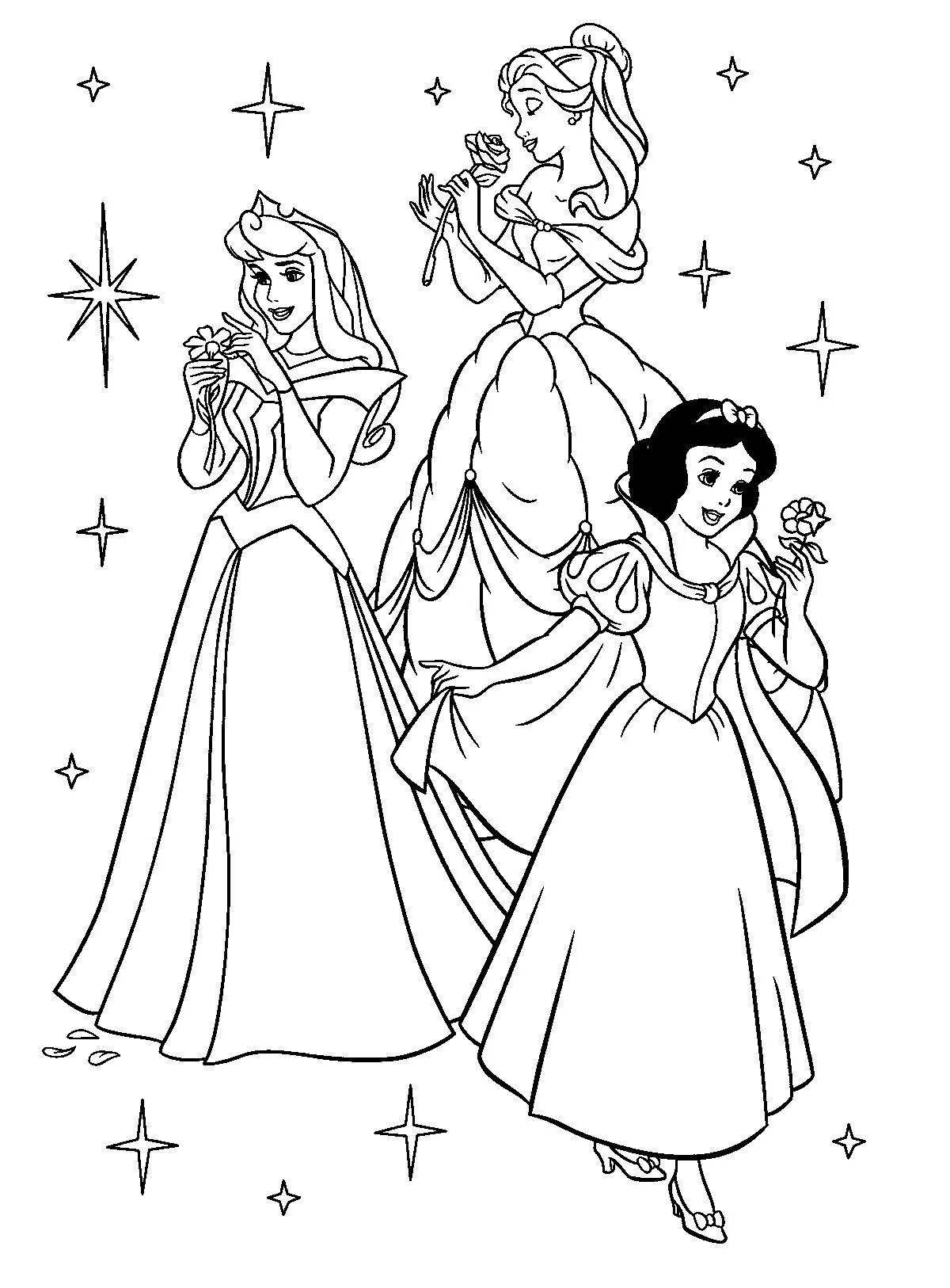 Радостная раскраска для детей с принцессами диснея
