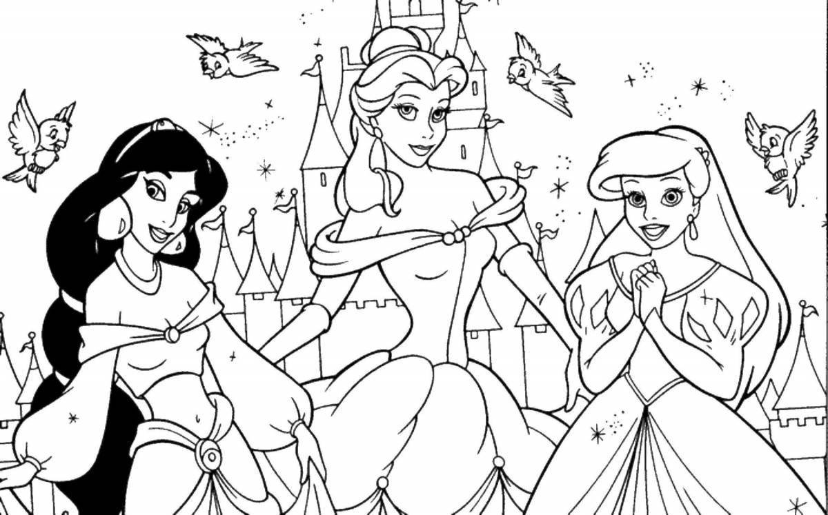 Fun coloring book for kids with Disney princesses