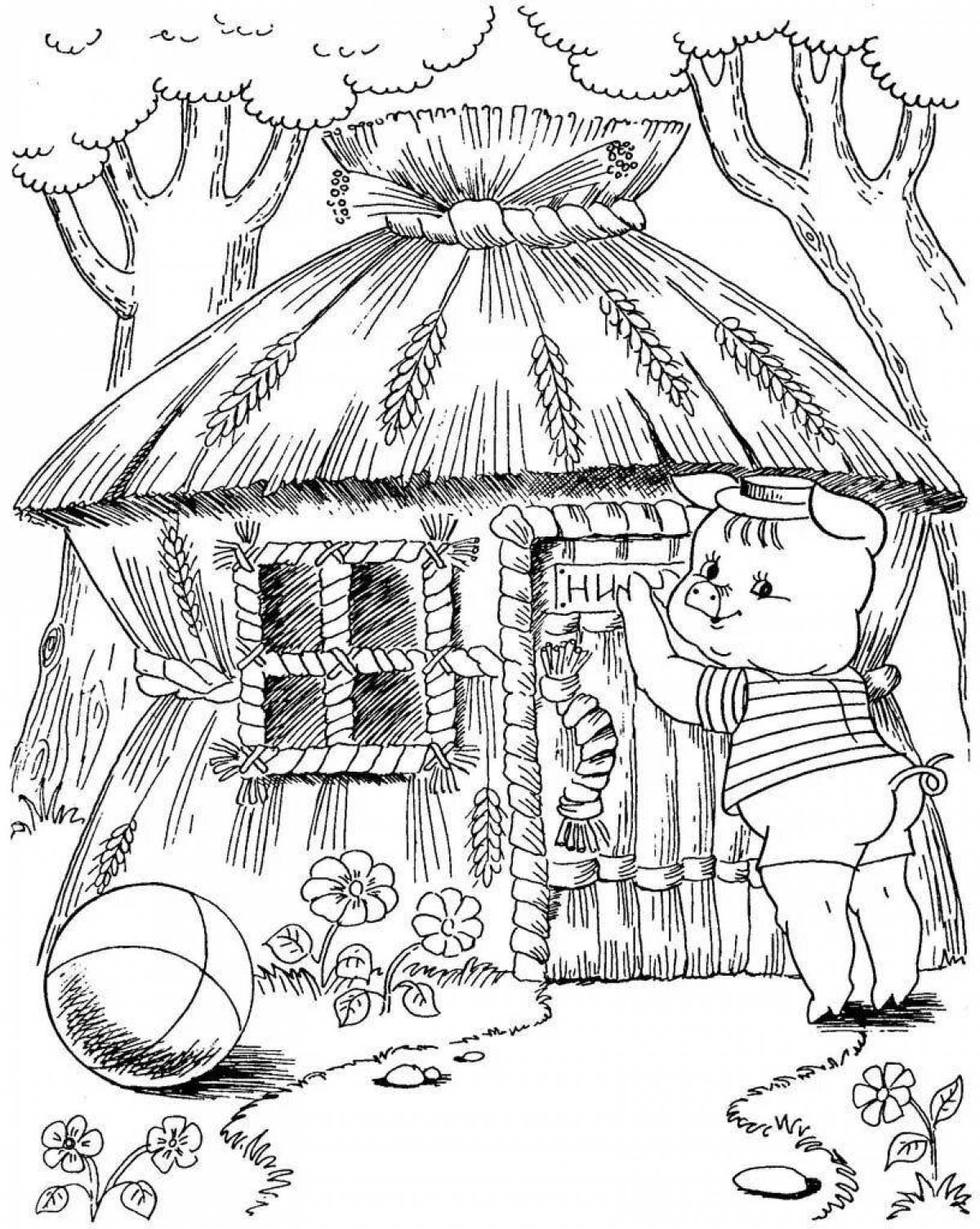 Funny three little pigs with houses