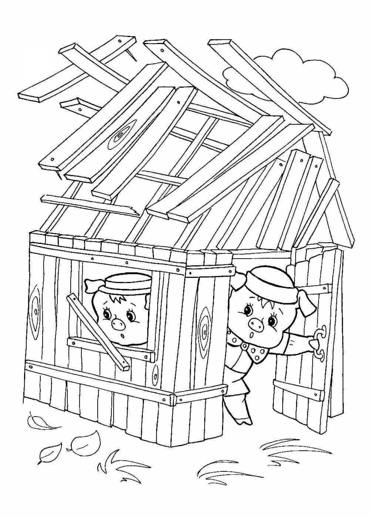 Adorable three little pigs with houses