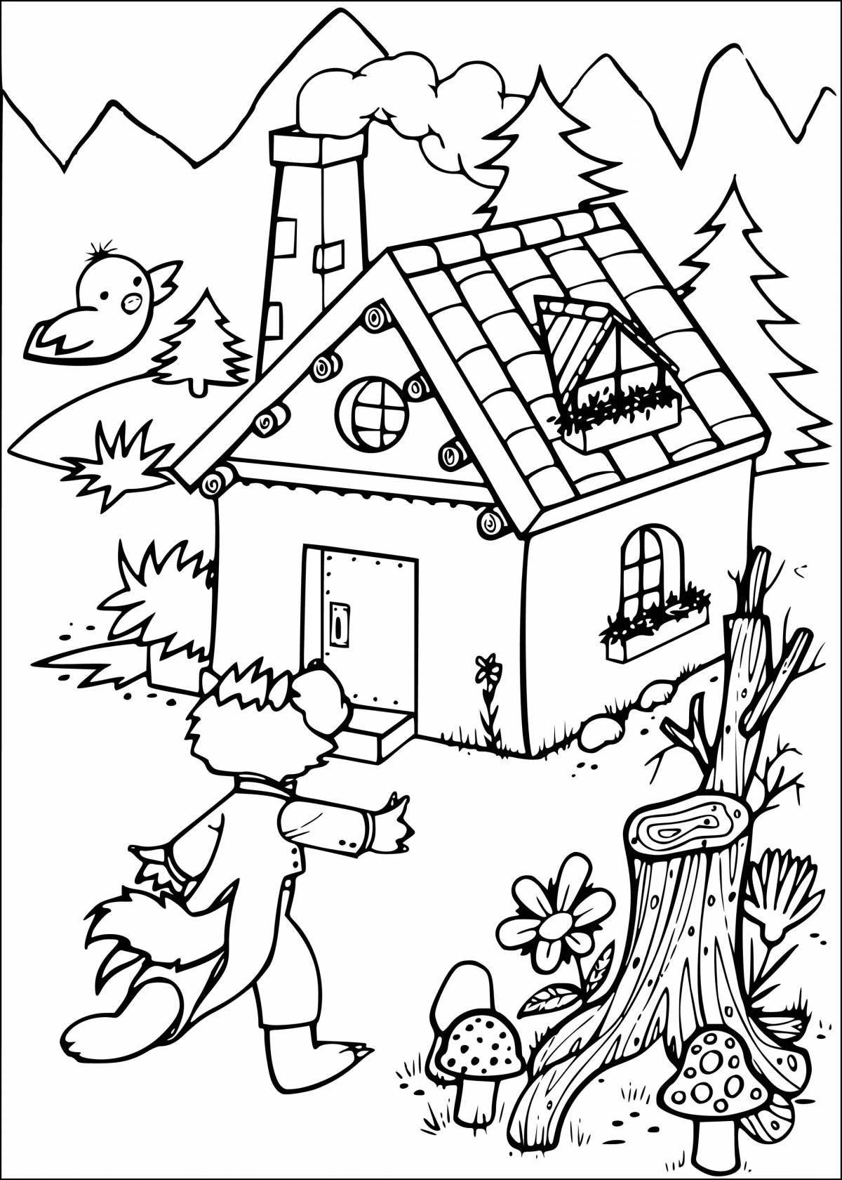 Colored three little pigs with houses