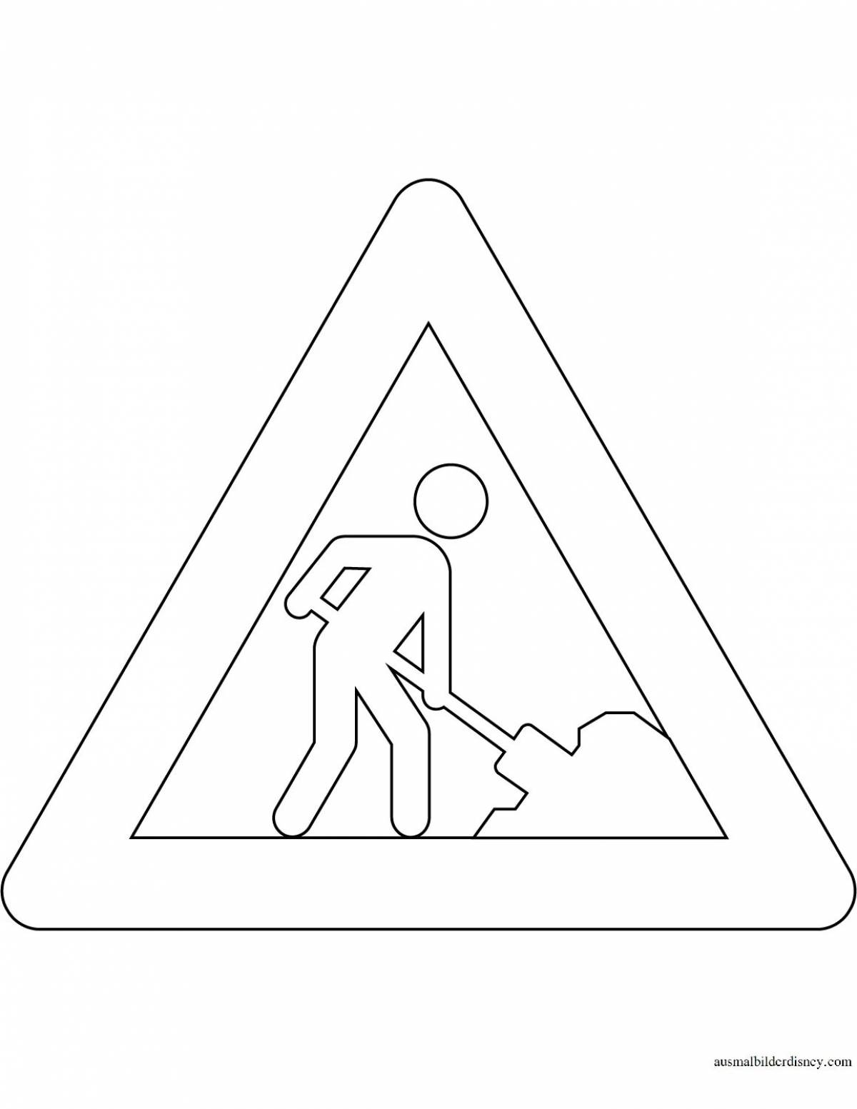 Coloring page traffic sign with color pattern Grade 3