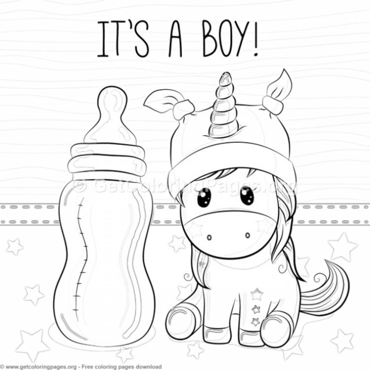 Adorable unicorn puppy coloring page with surprise
