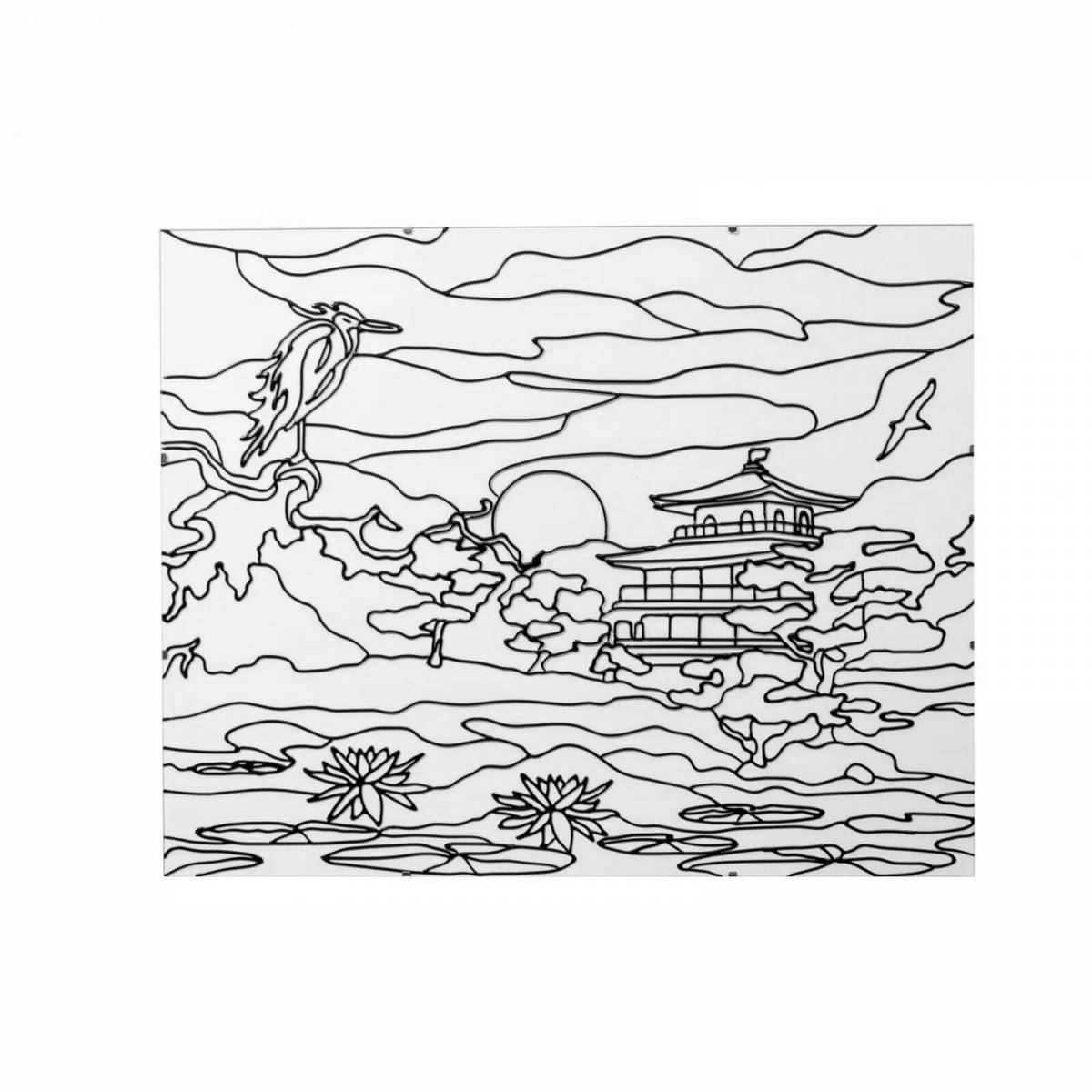 Scenic Japanese landscape coloring book