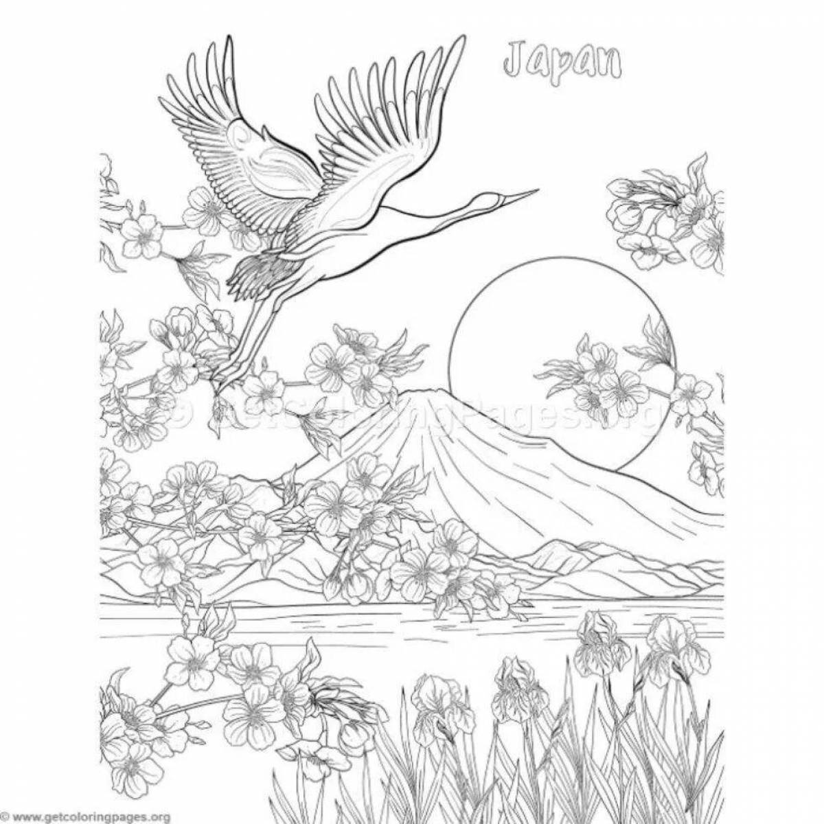 Great japanese landscape coloring page