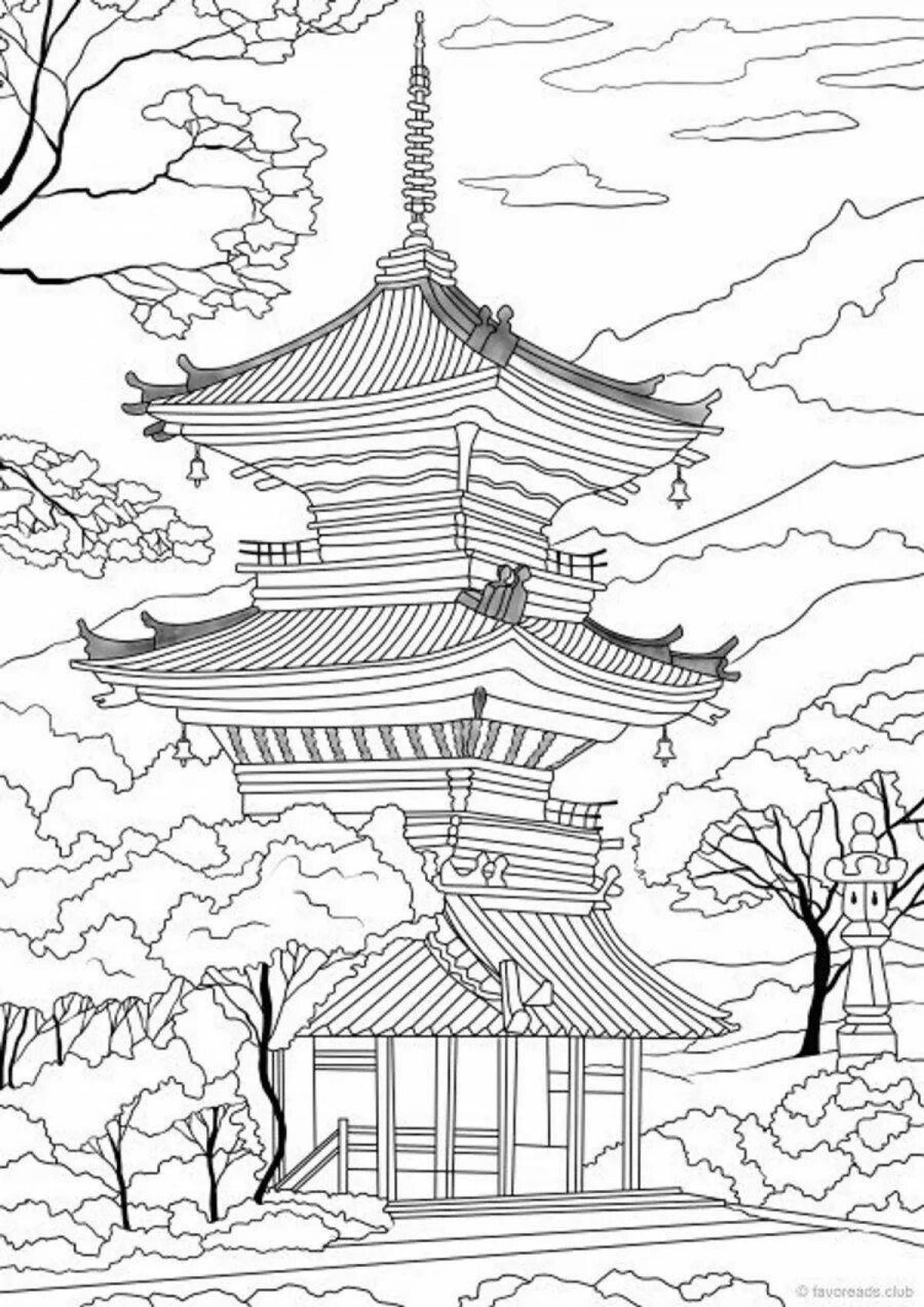 Coloring book exotic japanese landscape