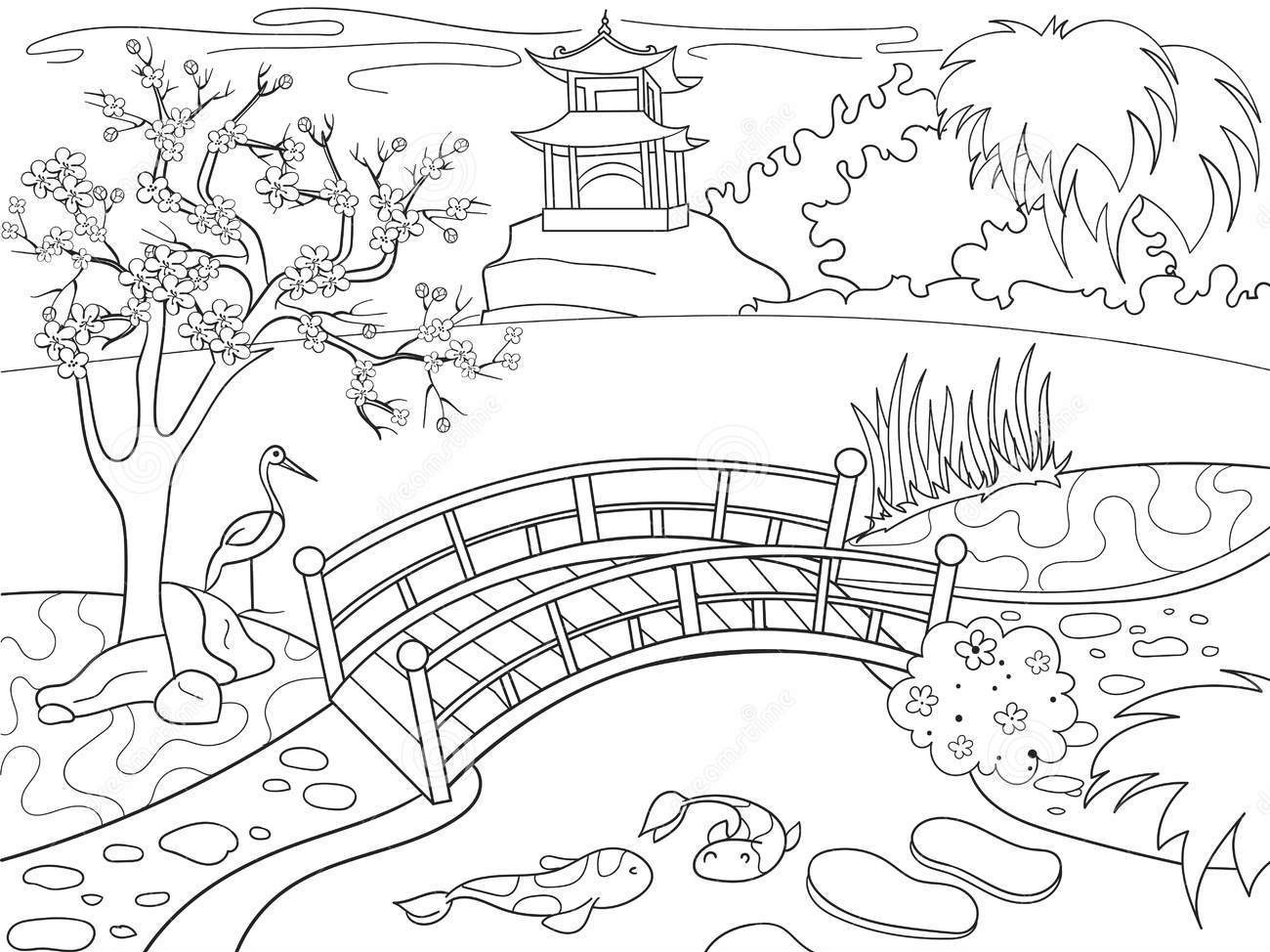 Adorable Japanese landscape coloring book