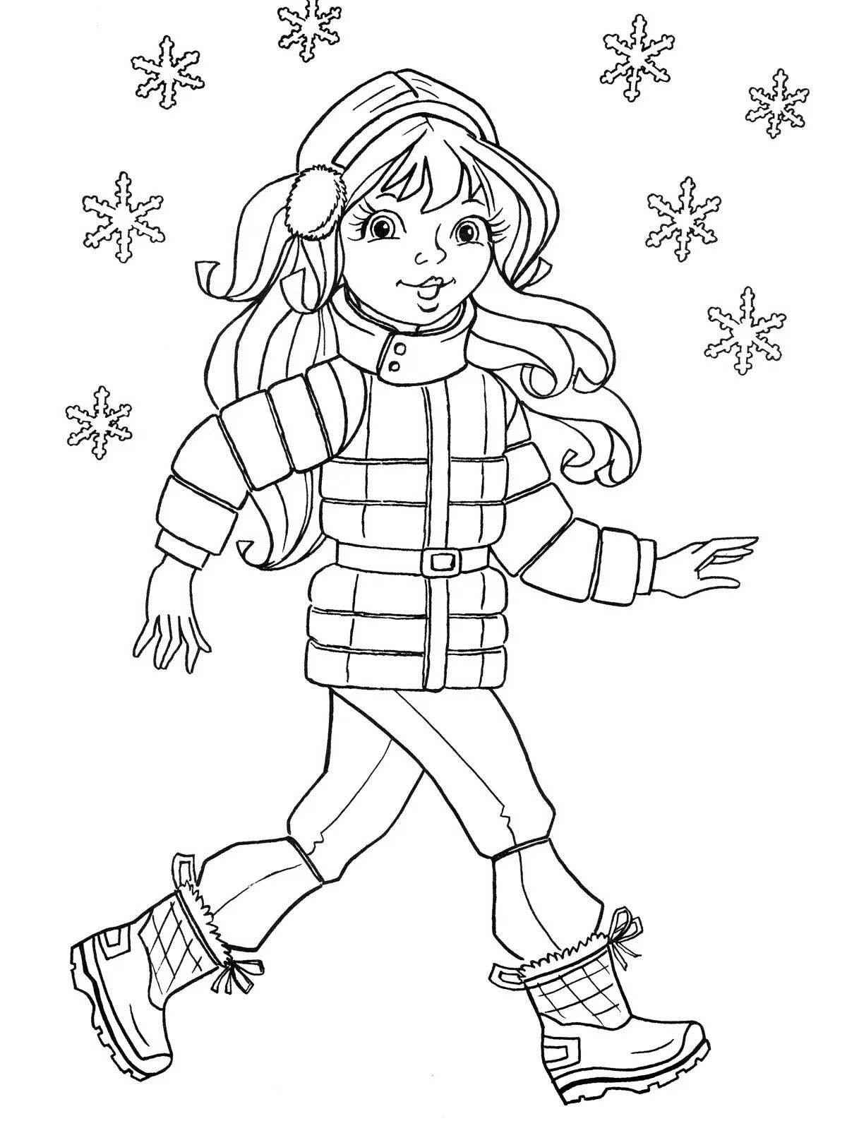 Cute coloring girl in winter clothes