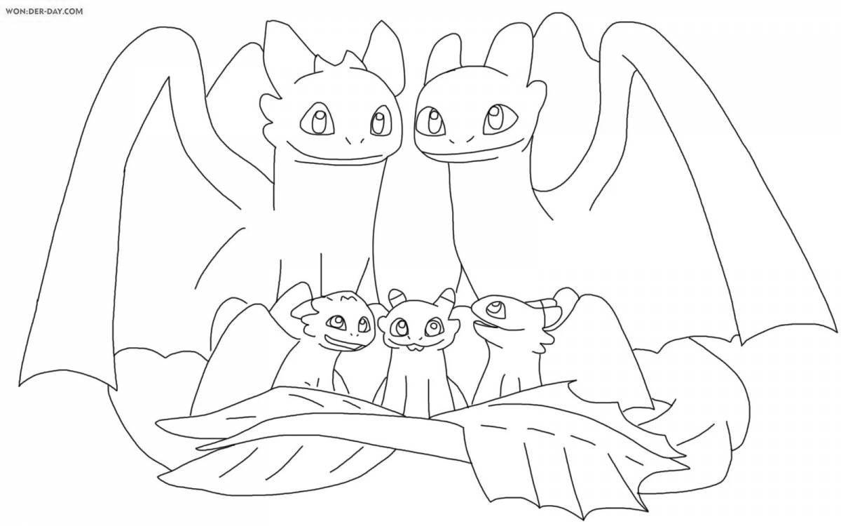 Coloring book bewitching toothless and white fury
