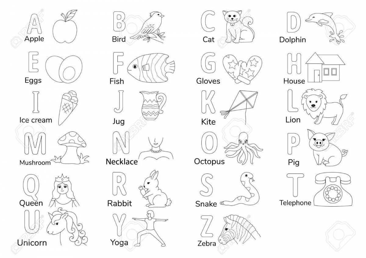 Exciting alphabet coloring page