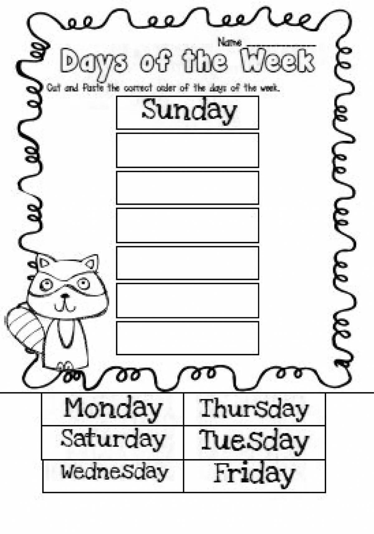 Creative coloring days of the week in english