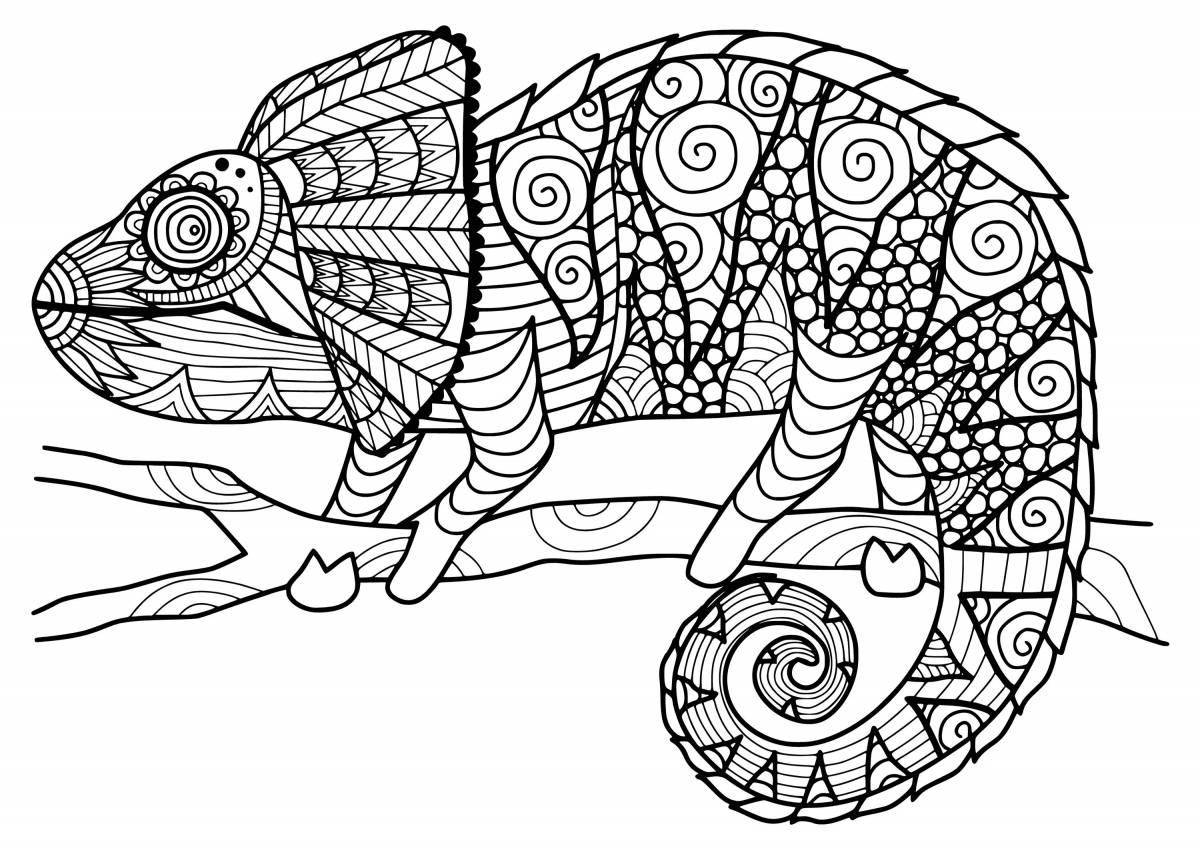 Coloring page happy chameleon