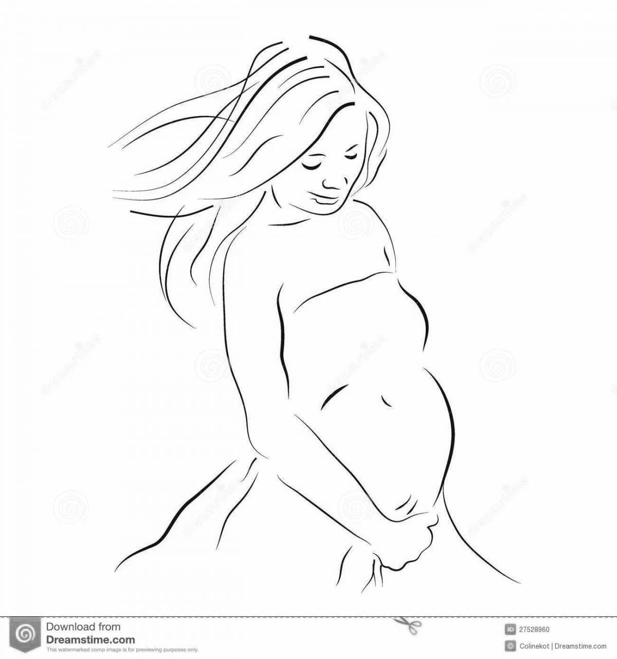 Веселая беременная девушка в одежде