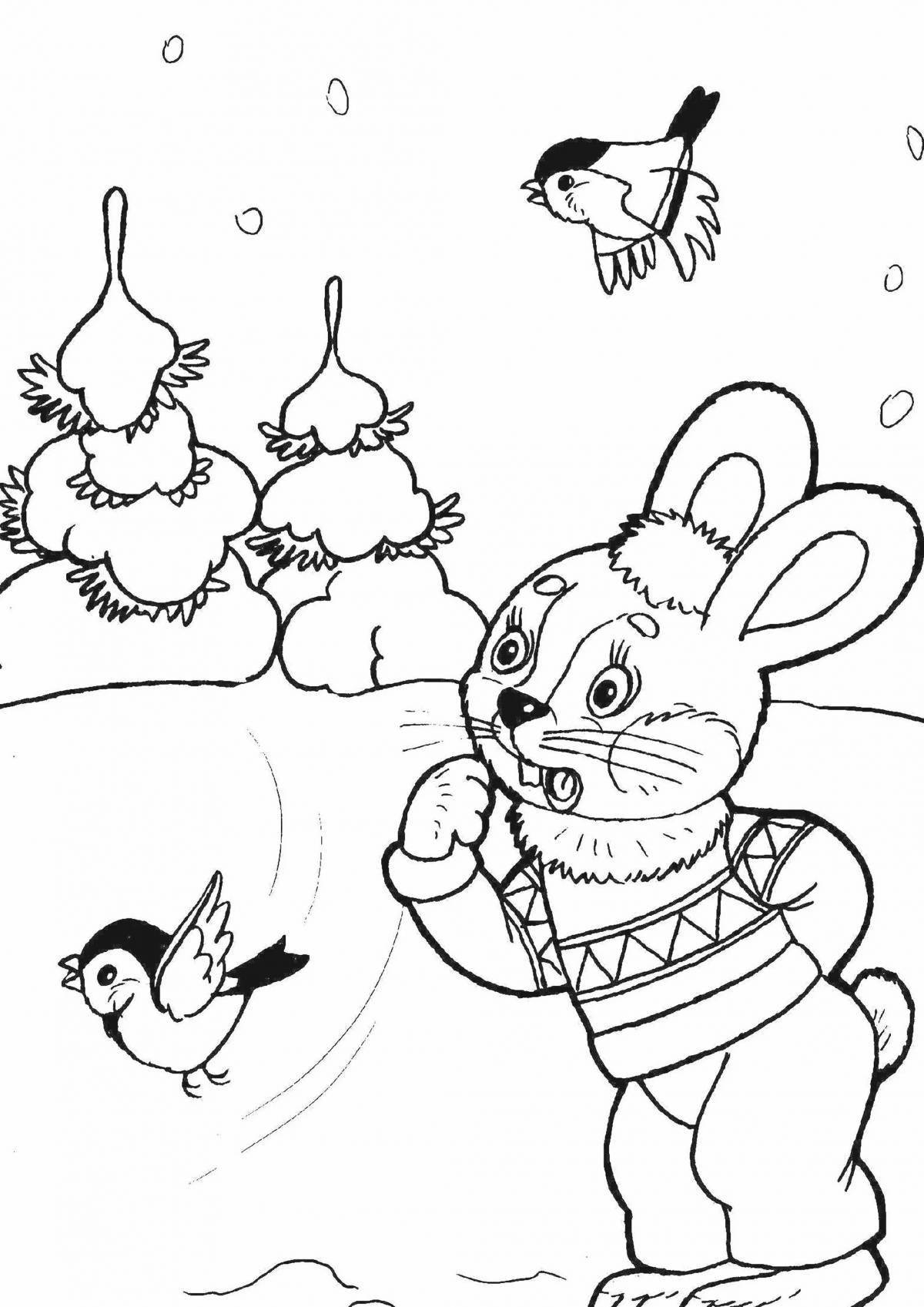 Joyful coloring frost and hare