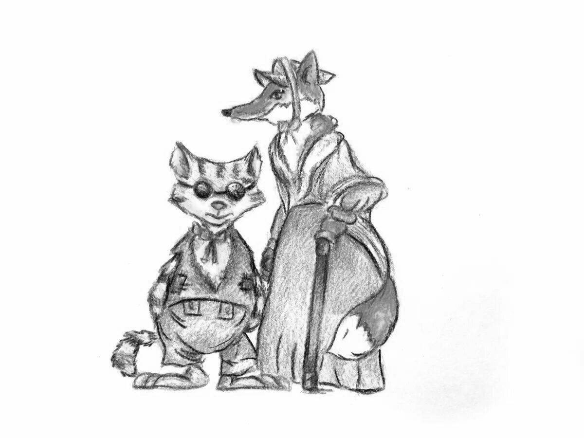 Photo Cute basilio cat and alice fox coloring book