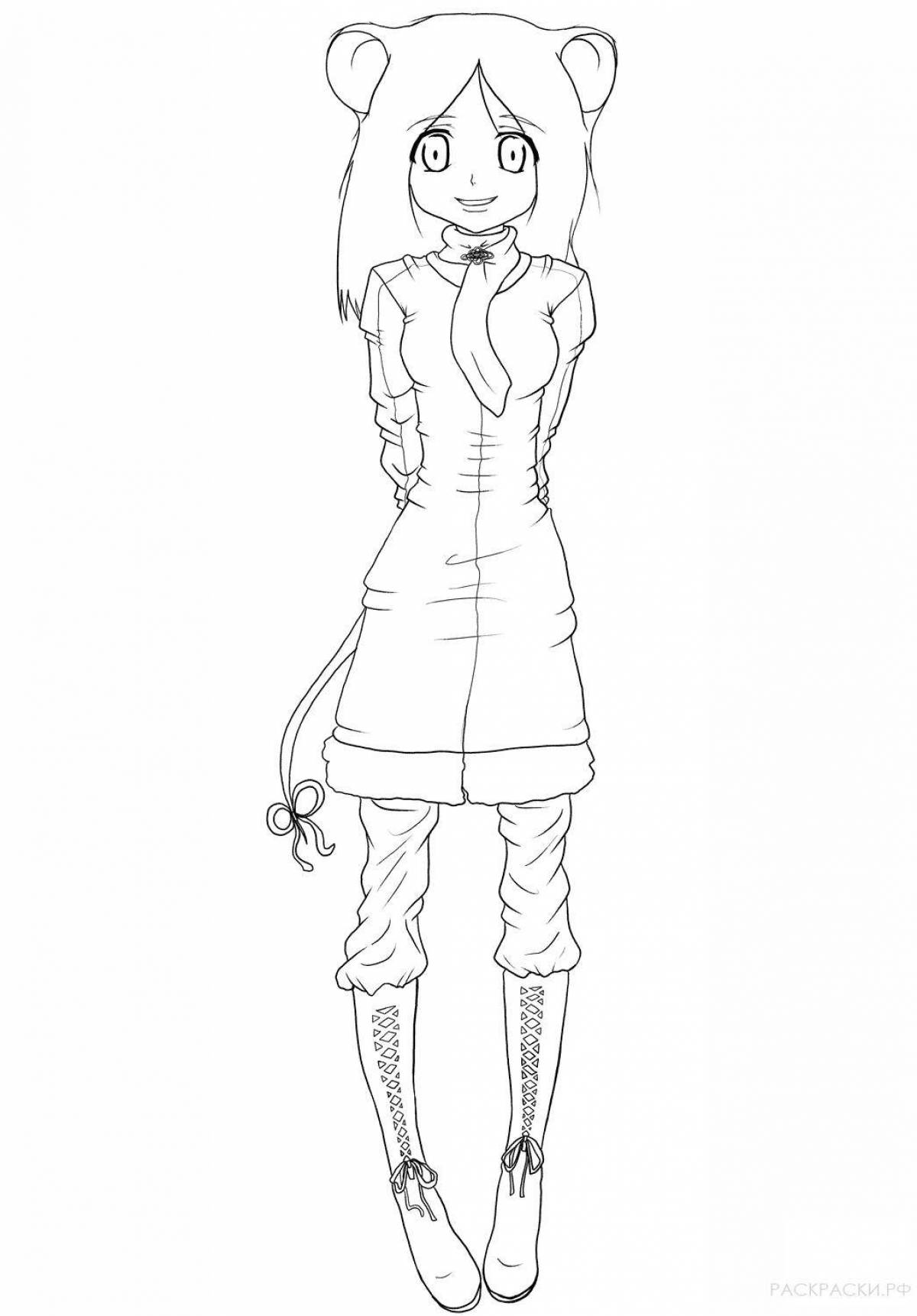 Full body anime girl sky coloring book