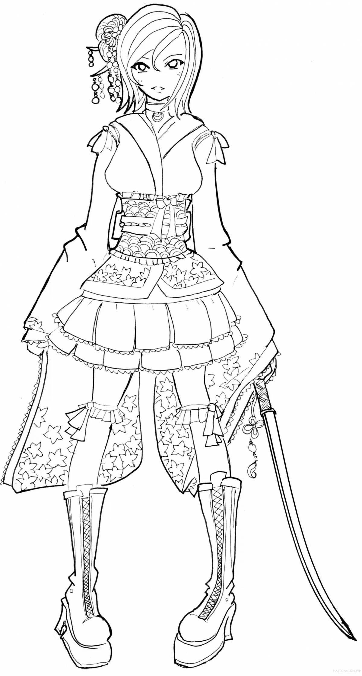 Uplifting coloring page anime full body girls