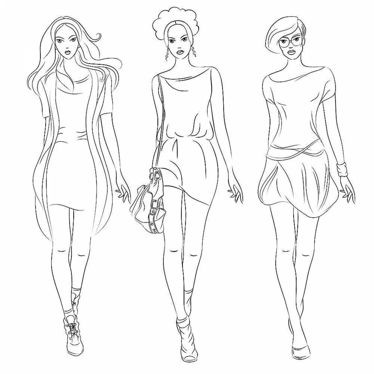 Full-length modern girl coloring book