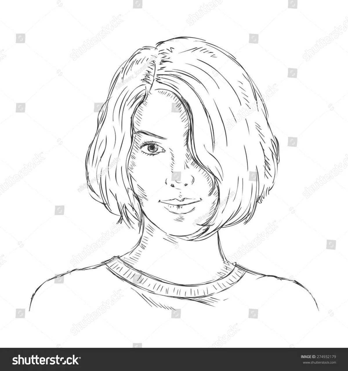 Serendipitous coloring page portrait of a girl with a face