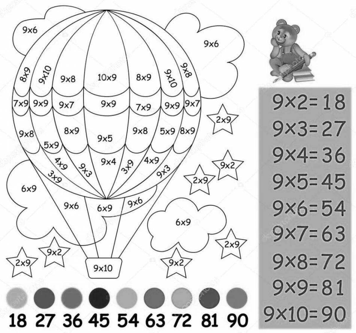 Bright multiplication table 3 class coloring