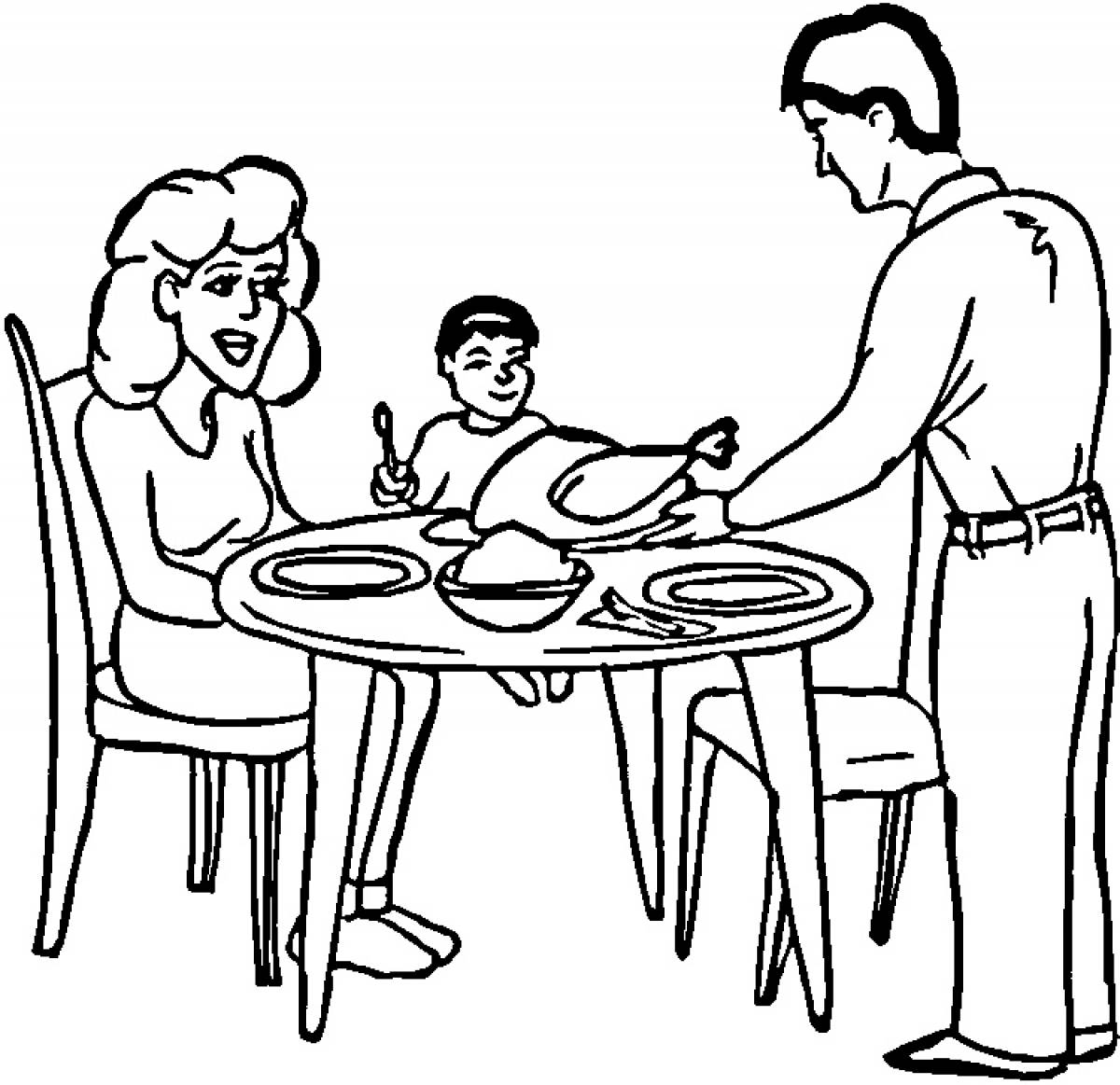 Ужин семьей раскраска для детей