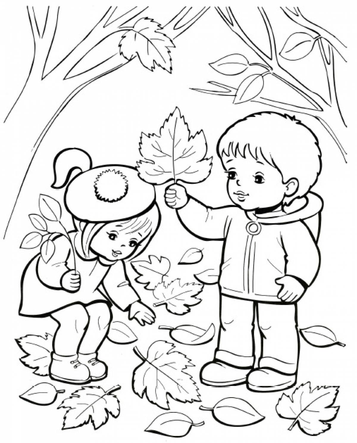 Фото Дети собирают листву