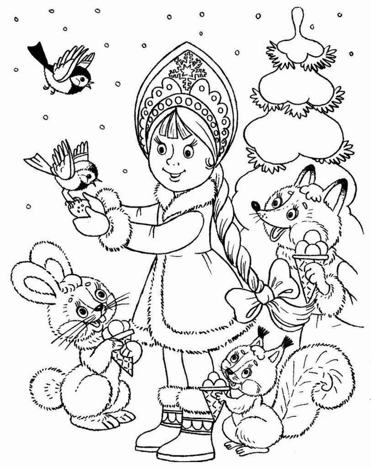 Coloring book funny Santa Claus and Snow Maiden