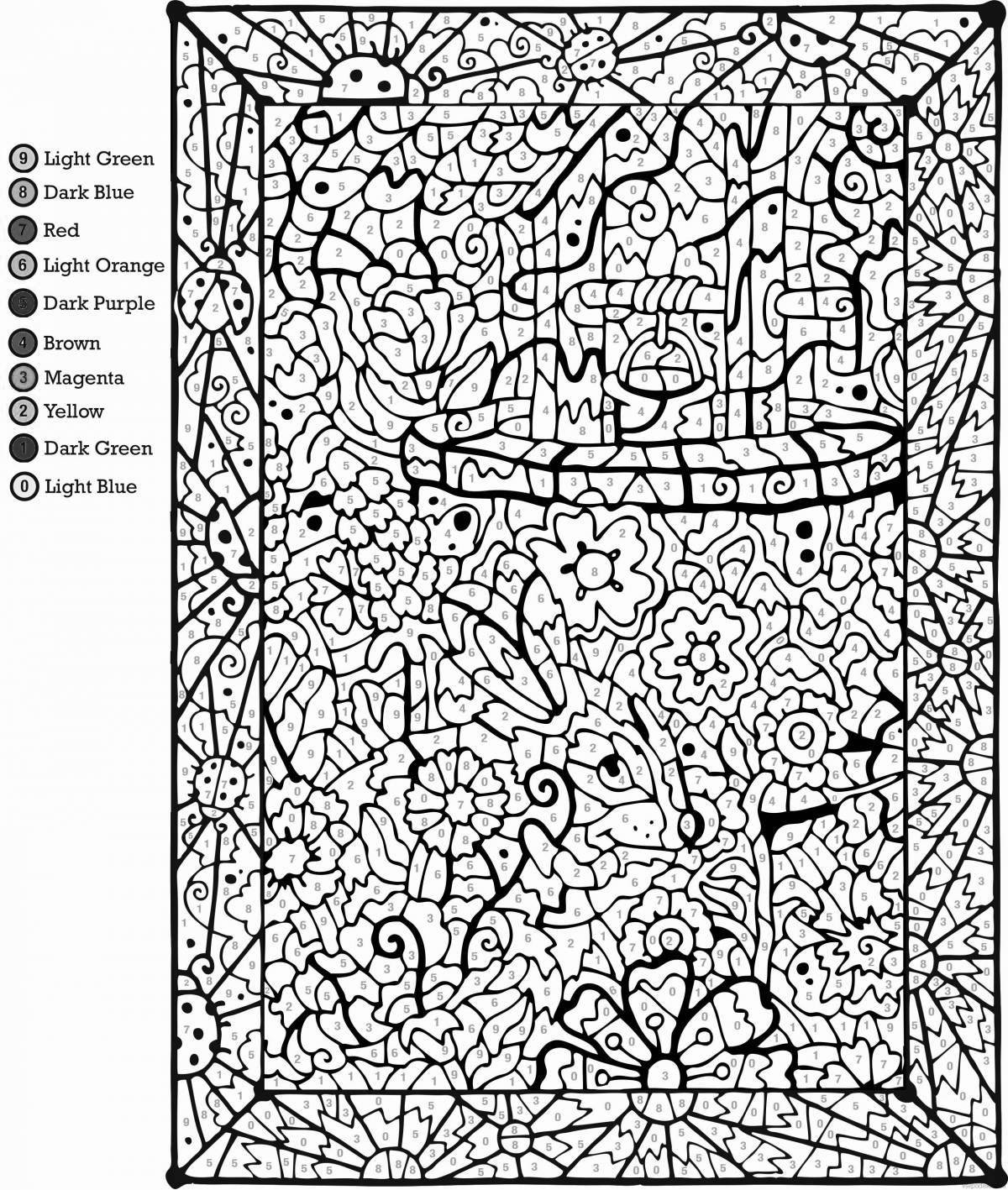 Laborious coloring by numbers for adults