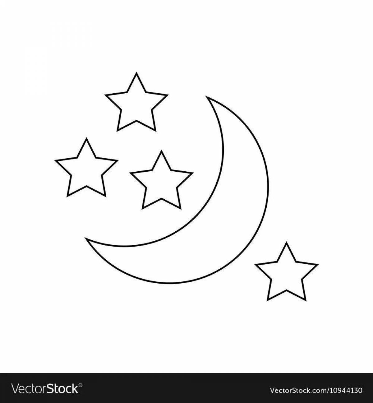 Glittering crescent moon coloring page