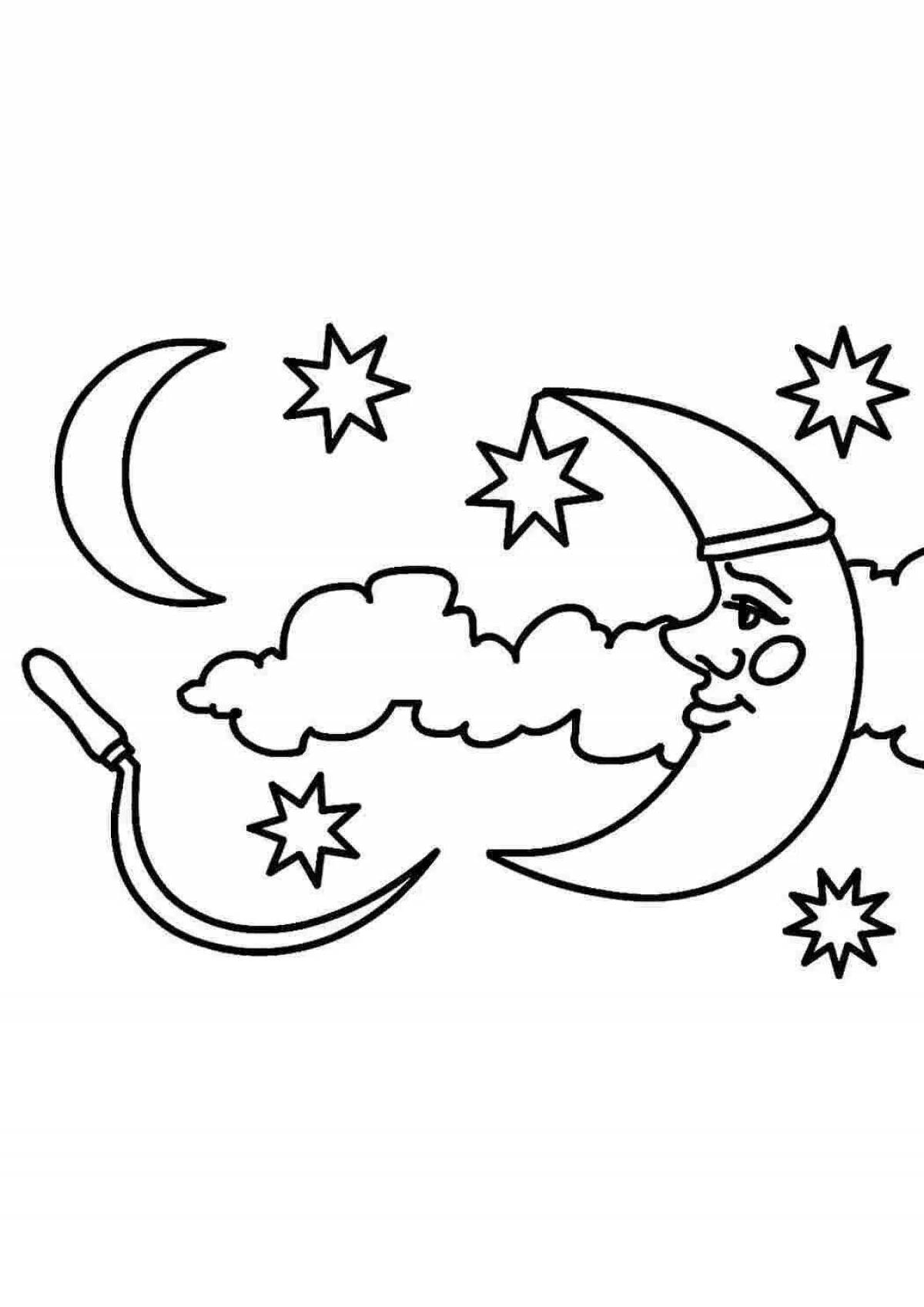 Adorable crescent moon coloring page