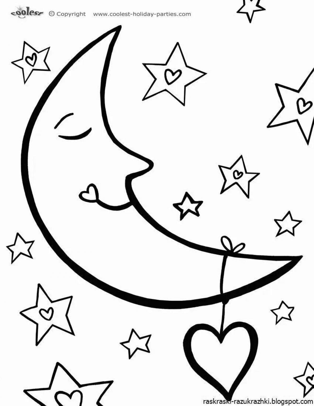 A striking crescent moon coloring page