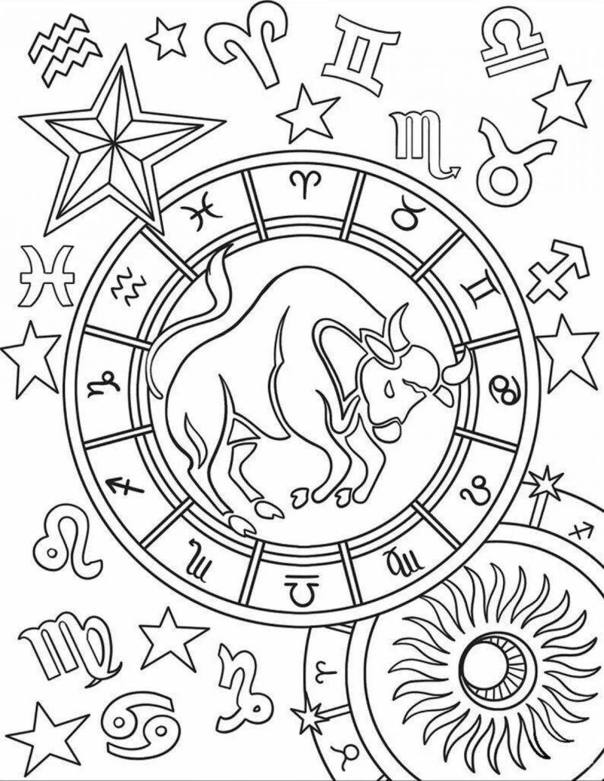 Coloring book cheerful zodiac
