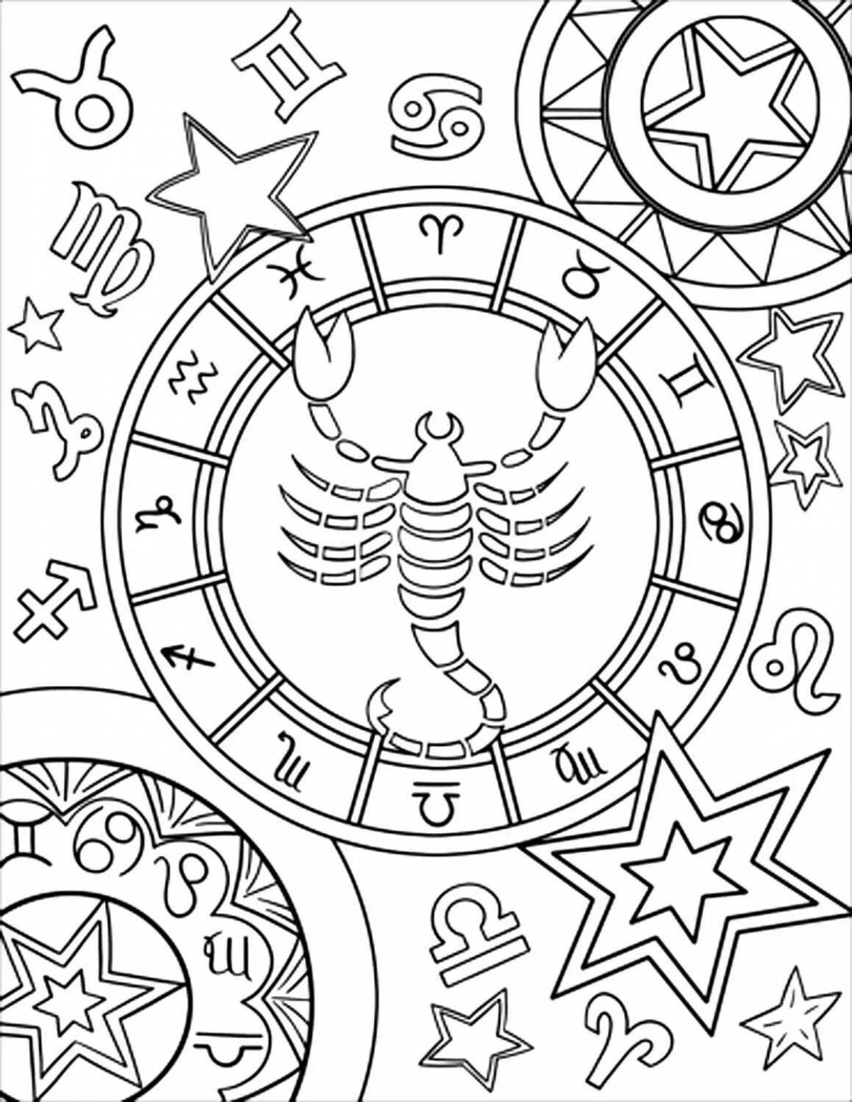 Glittering zodiac coloring page